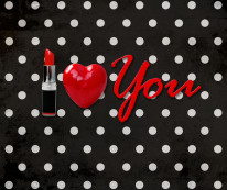 Fototapeta Young 157 - Szminka , I love You , Grochy , Czarne tło , Serce