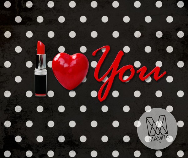 Fototapeta Young 157 - Szminka , I love You , Grochy , Czarne tło , Serce