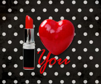 Fototapeta Young 168 - I love you , Szminka , Serce , pomadka , grochy , przecierane tło