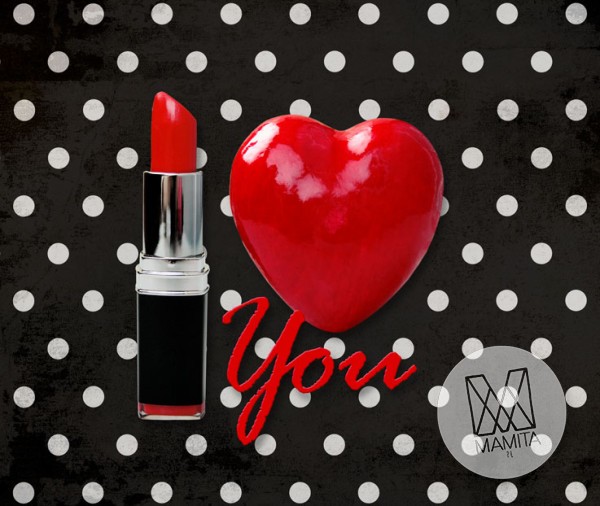 Fototapeta Young 168 - I love you , Szminka , Serce , pomadka , grochy , przecierane tło