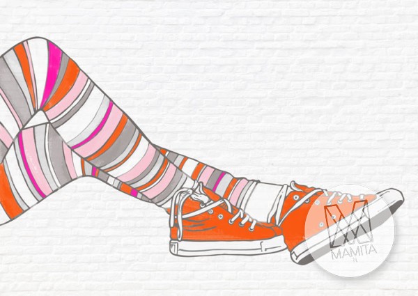 Fototapeta Young 4 - converse trampki, biała cegła, paski