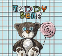 Fototapeta Junior 138– teddy bear, miś uszatek, szkocka krata, lizak