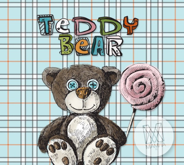 Fototapeta Junior 138– teddy bear, miś uszatek, szkocka krata, lizak
