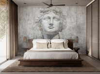 3d rendering of a Mykonos minimal cool luxurious hotel bedroom.