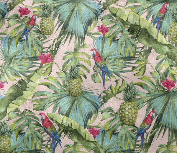 NOWOŚĆ 34- palma, wiosna, papugi, ptak, zielone liście, tropiki, ananas, tropical leaves, jungle, palm leaves