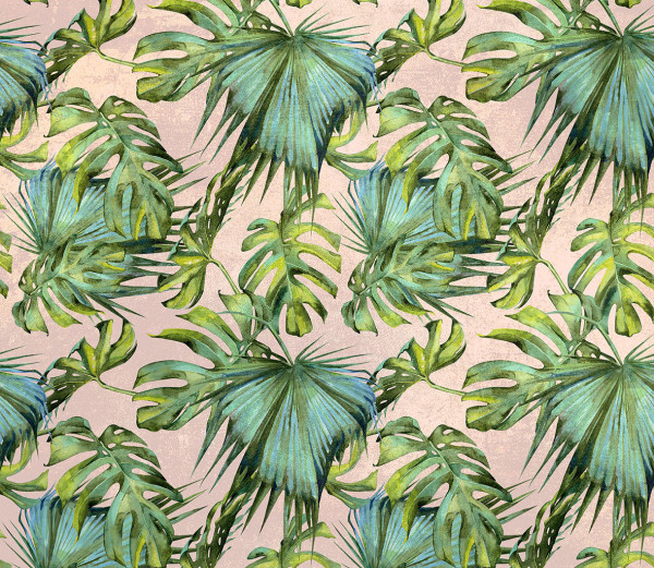 NOWOŚĆ 36- tropical leaves, summertime, liście, jungle, zieleń, tropiki, palma, blady róż