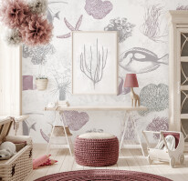 Mock up frame in warm colored girl bedroom, 3D render