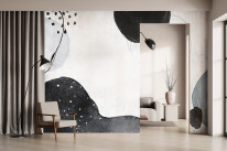 Light relaxing room interior with sofa and armchair, mockup wall