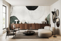 Stylish relaxing interior with couch and decoration. Mockup empty wall