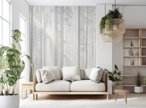 Interior design, wall mockup of a living area with a light sofa, decorative plants, and books. Generative AI