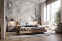 Modern little bedroom with a king size bed in an apartment. Generative AI