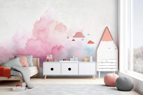 Mockup of a TV in a kids' room with a white background on a wall.