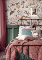 Cozy Child's Room with Dark Green Wall, Iron Bed, and Cute Fox P