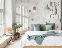 Modern interior of light bedroom with mirror