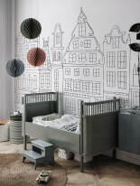 Frame mockup in boys room in military style room interior, 3D re