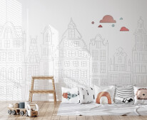 White cozy children room interior background, wall mockup, 3D re