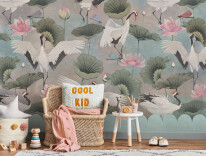 Stylish scandinavian kid room interior with toys, teddy bear, pl