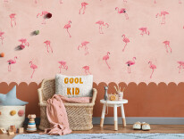 Stylish scandinavian kid room interior with toys, teddy bear, pl