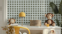 Close-up of a boy's room with a vibrant mock poster frame, white