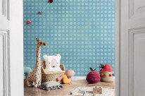 Stylish scandinavian kid room with mock up poster, toys, teddy b