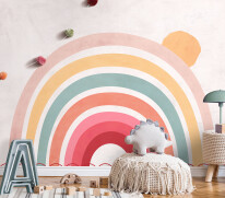Stylish scandinavian kid room with mock up poster, toys, teddy b