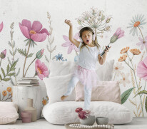 Stylish scandinavian kid room with mock up poster, toys, teddy b